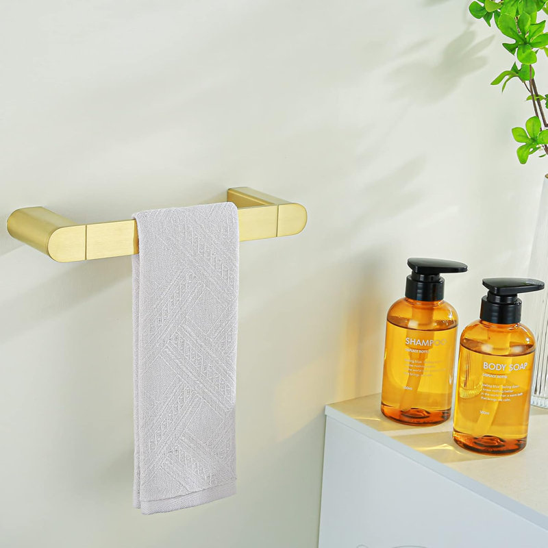 Premium Brushed Gold Towel Bar - Stainless Steel Wall Mounted Towel Rack For Bathroom & Kitchen - Rustproof & Durable Design With Concealed Screws - Modern Scandinavian Style
