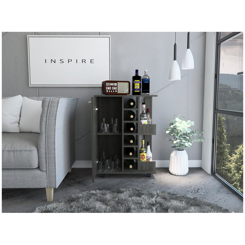 Chariot-bar Tennessee avec armoire fermée et casiers à vin, ébène bicolore et brun clair