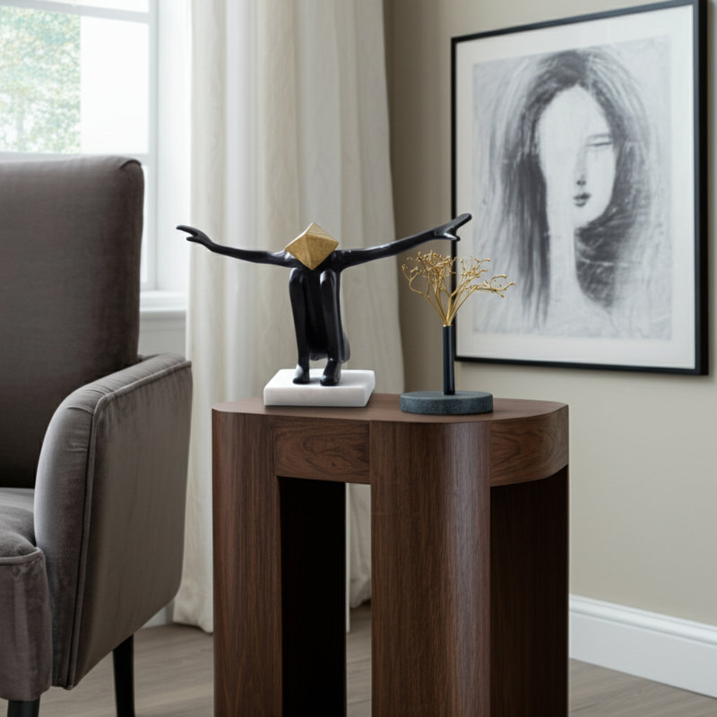 Statues décoratives audacieuses pour la décoration intérieure - Sculpture moderne avec détails géométriques dorés sur base en marbre blanc - Objets décoratifs pour décor de cuisine, de tablette ou de salon - 13 po, noir et or