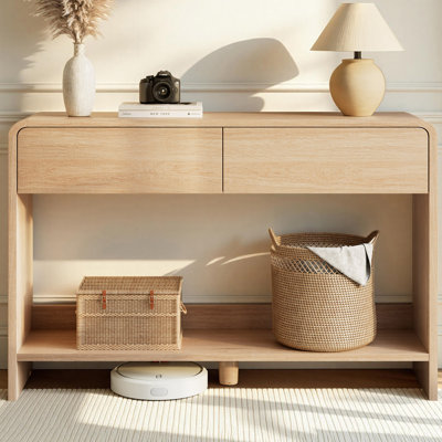 Dulane 45" Modern Console Table with 2 Drawers,Open Shelf ,Curved Edges,Natural