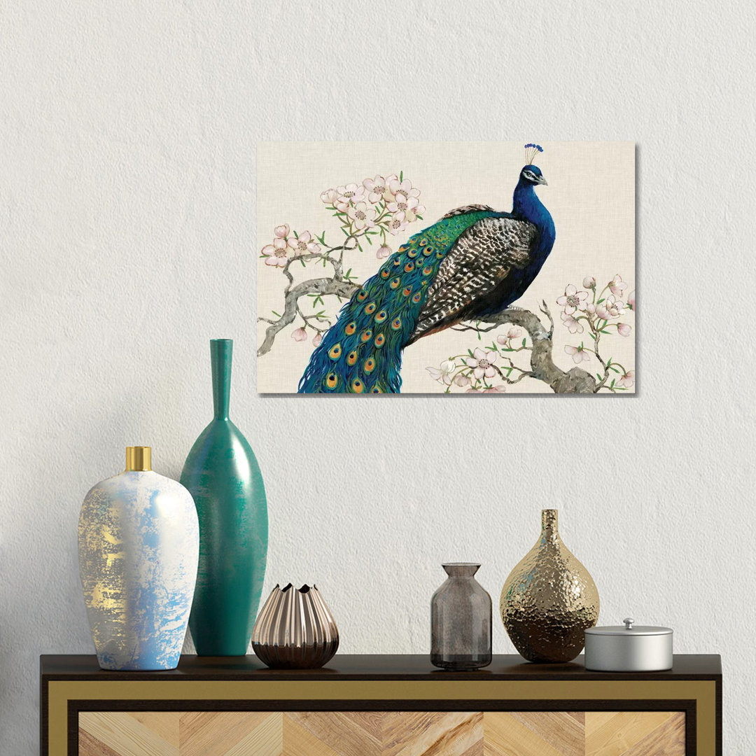 Peacock & Blossoms I von Tim OToole - Galerie-verpackte Leinwand Giclée auf Leinwand