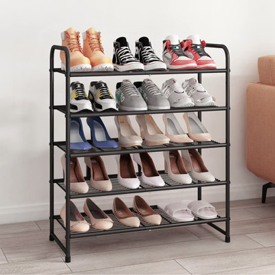 5 Tier Stackable Shoe Rack, Metal Wire Grid, Shoe Organizer Storage Shelf