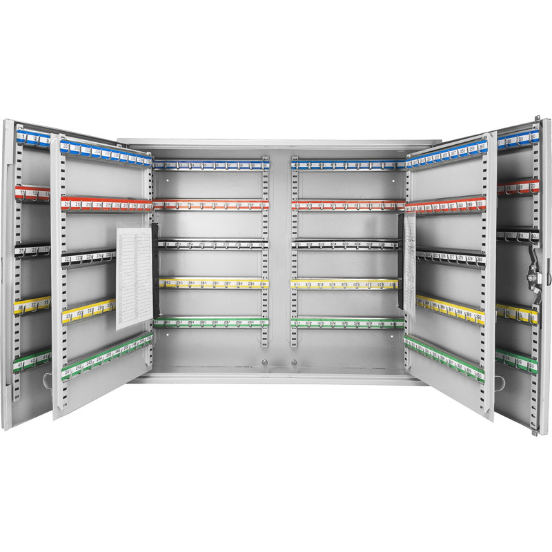 Wall Mounted Key Cabinet For 400 Keys With Lock - Gray Steel, Adjustable, Colorful Tags Optimal Management Mount Option And Adjustable System Seamless Organization Access