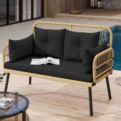  Black All-Weather Wicker Outdoor Loveseat