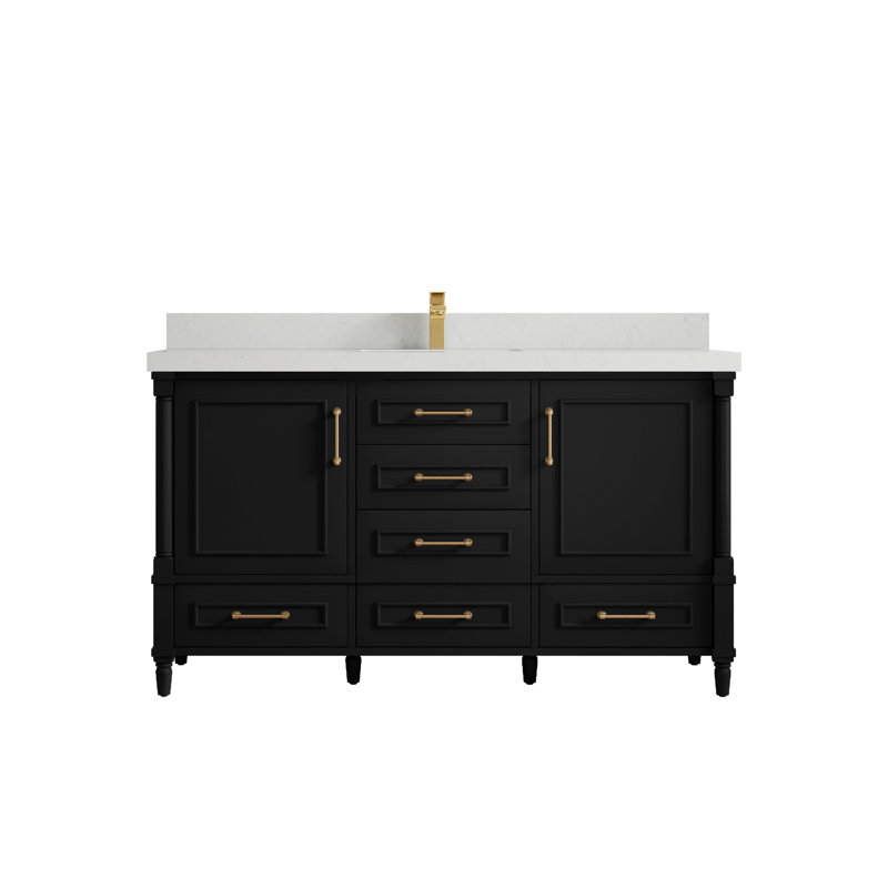 Ensemble de meuble-lavabo simple 60 po Aberdeen, Quartz de Carrare, Noir