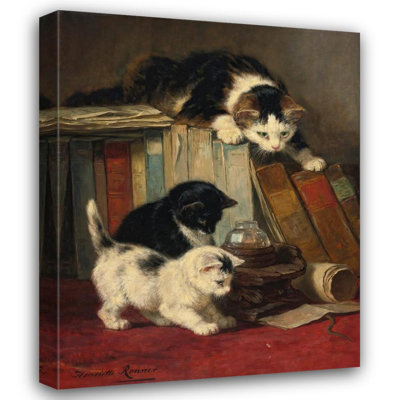 "Watching the Prey" by  Henriëtte Ronner-Knip - Gallery Wrap Canvas Wall Art