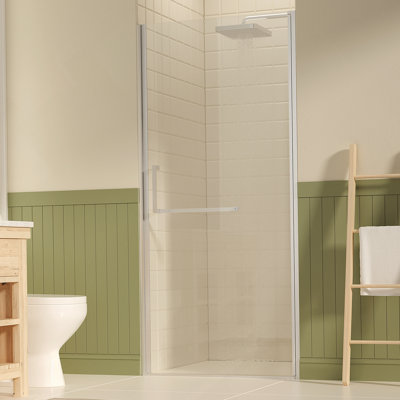 Porte de douche pivotante sans cadre de l 33 à 34 po x H 72 po, portes de verre pivotantes avec verre trempé transparent de 1/4 po (6 mm), film antidéflagrant, installation réversible, nickel brossé