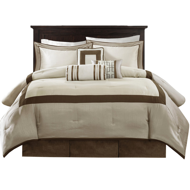Édredon grand taupe / brun 7 pièces, literie lavable à la machine, coussins décoratifs rehaussent le style, pièce pour lit, palette de couleurs, ajout de charme,