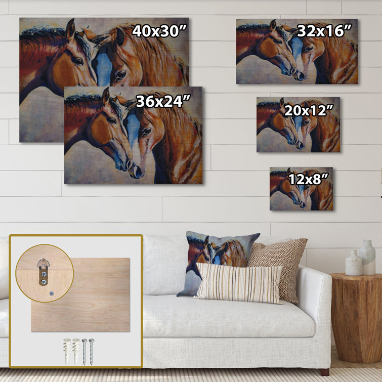 August Grove® Brown Amorous Horses On Wood Painting | Wayfair