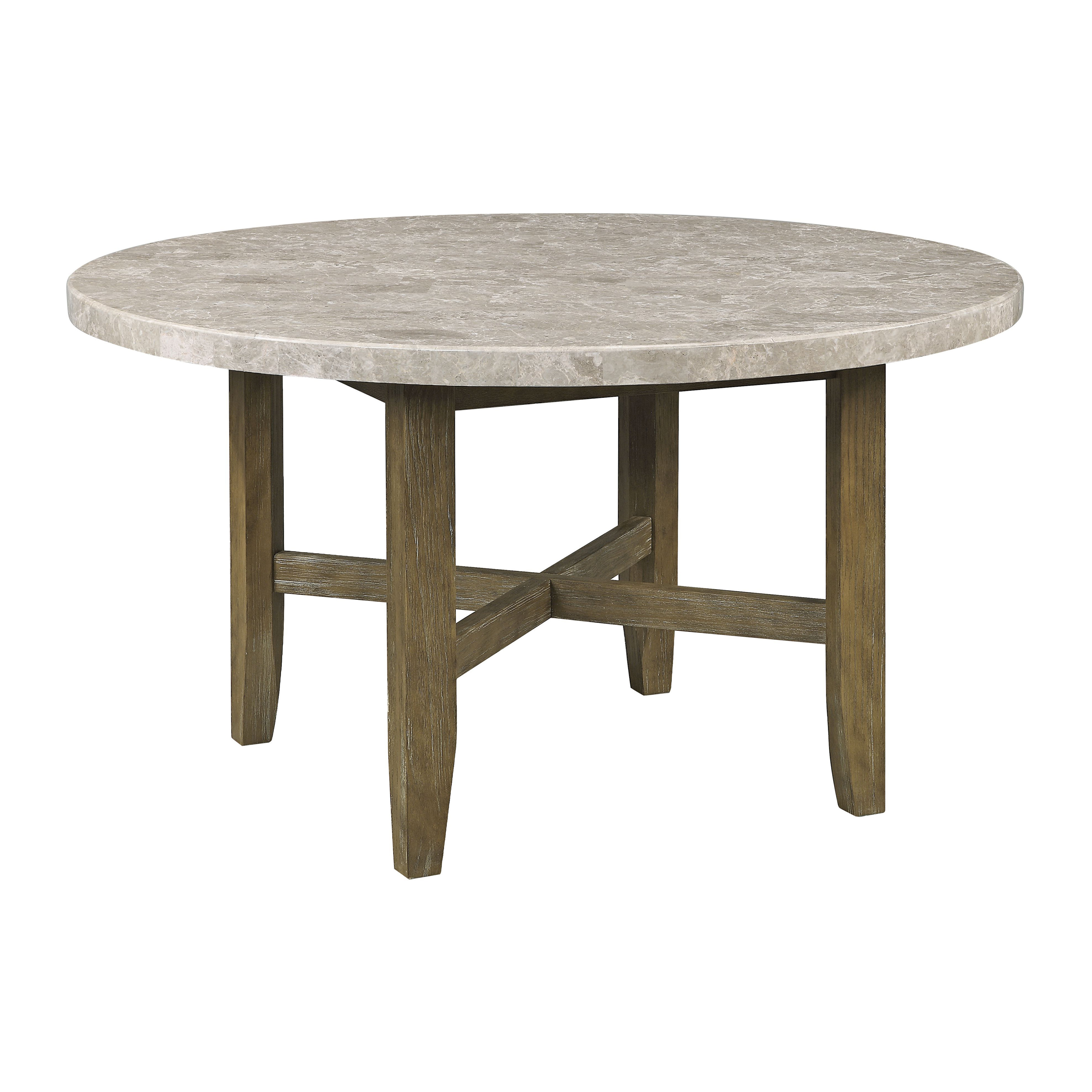 Red Barrel Studio® Round Dining Table, Natural Marble & Rustic Oak
