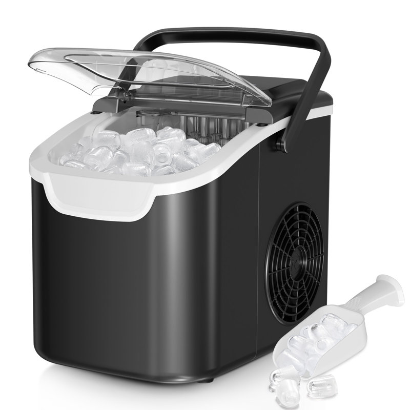 Machine à glace de comptoir électrique avec poignée, mini machine à glace compacte, 8 glaçons en 6 minutes, 26 lb / 24 heures, 2 options de taille, machine à glace portative autonettoyante pour la maison / fête / voyage / camping / bar, gris