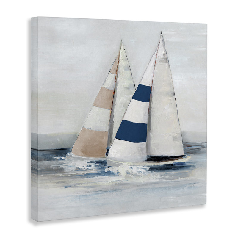 Toile rayée duo de voiliers, design par Sally Swatland, H 30 po x l 30 po