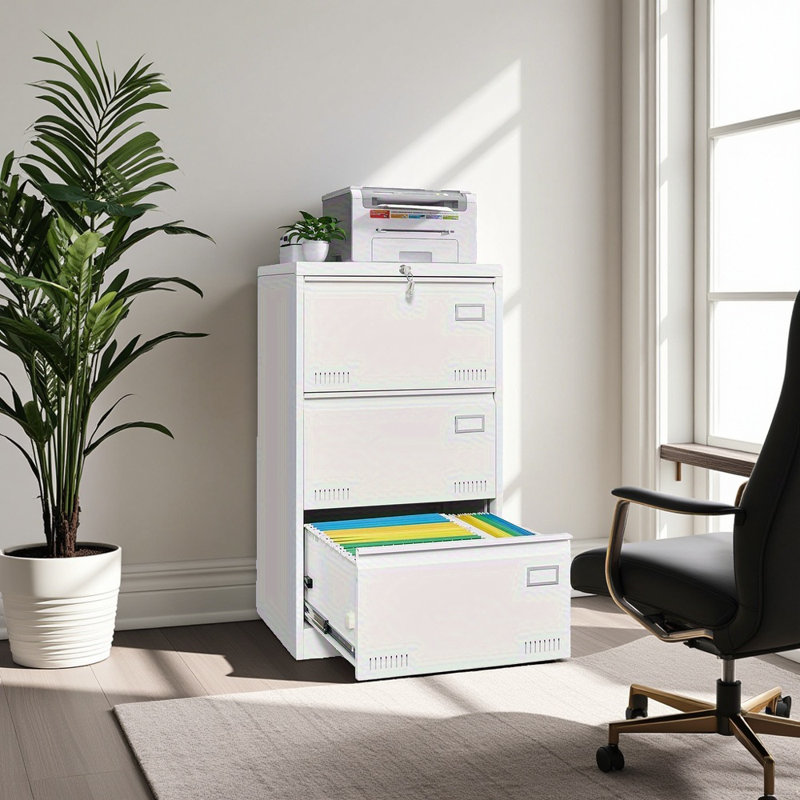 Mirri Locking Metal File Cabinets with Three Drawer, White