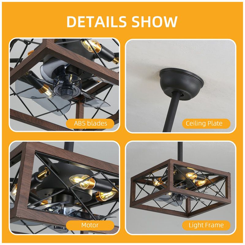 18Inch Caged Ceiling Fan With Lights Remote Control For APP(No Warranty On Bulbs)