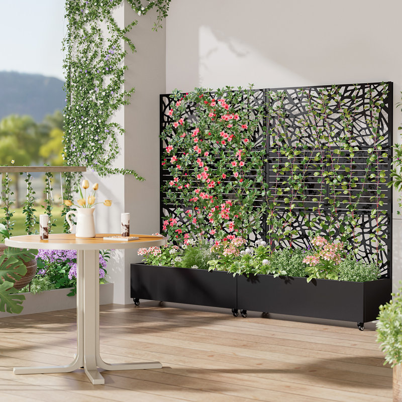 Boîte à fleurs en métal avec treillis et roues Willow