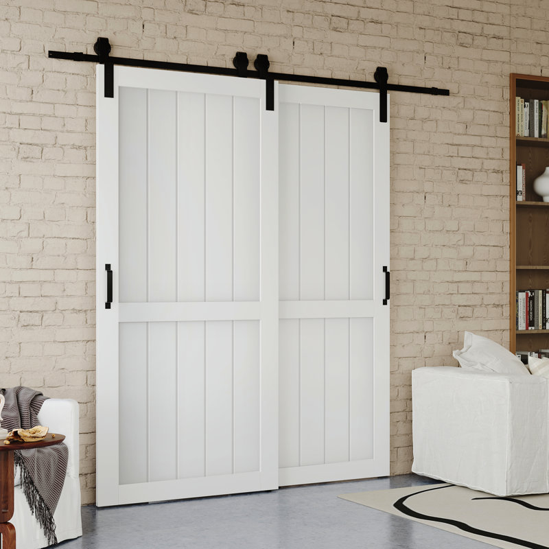 Modern Bypass Barn Door White Design - Manufacture Wood Sliding Bypass Barn Door With Hardware, 36” x 84”