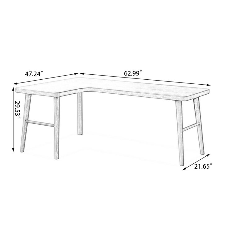 Bureau d'écriture en bois massif en L de couleur châtaignier clair, H 29,53 po x l 62,99 po x P 47,24 po, Retour à gauche