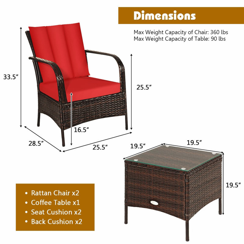 Bryer 2 - Person Patio Conversation Set with Cushions, Red