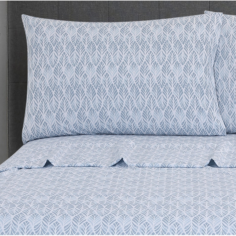 Ensemble de draps en microfibre 4 pièces, Motif floral bleu, Ensemble de draps pour lit double avec 2 taies d'o