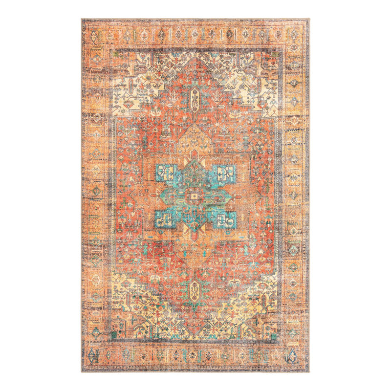 Tapis oriental rouge rouille, Rectangle de 5 pi x 8 pi