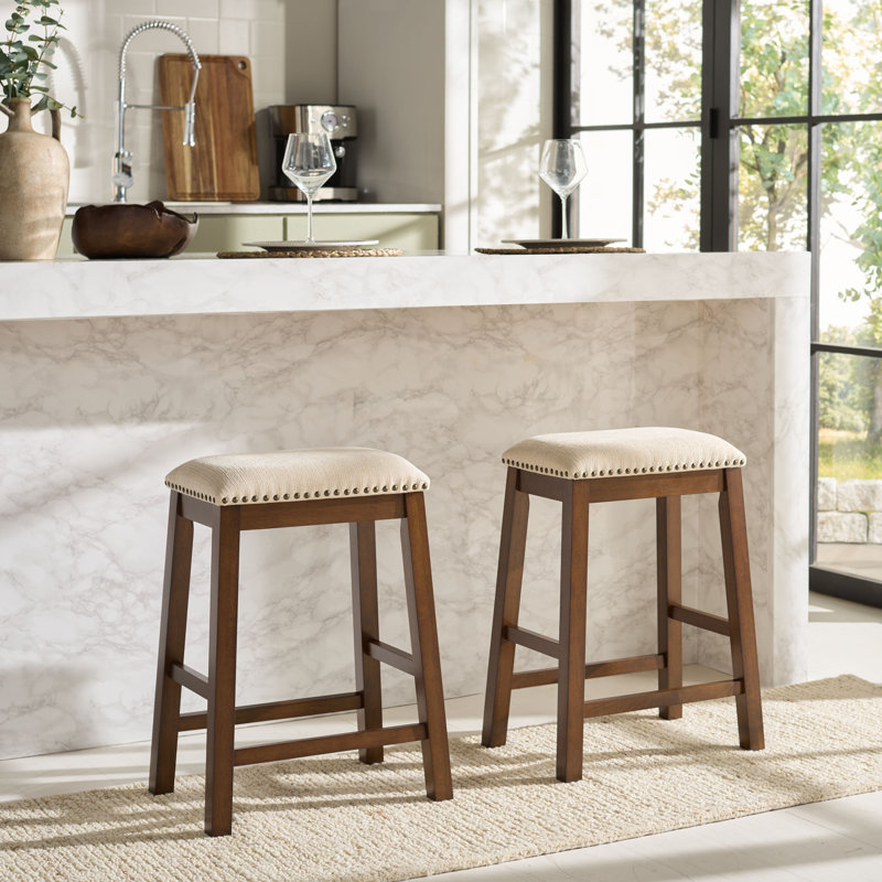 Medrick Upholstered Counter Stool, Creme Seat/Brown Frame