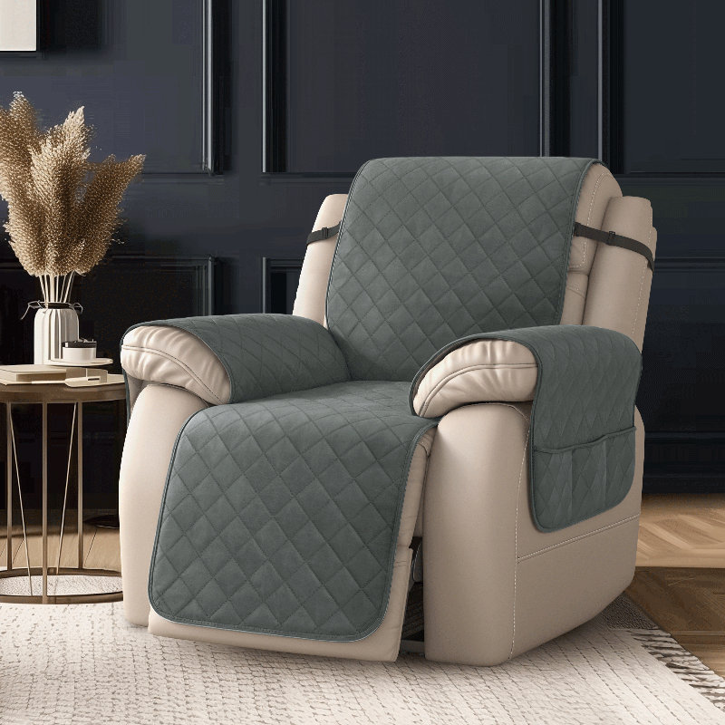 Quilted Reversible Box Cushion Recliner Slipcover, Grey, Small 91"H x 25"W x 22"D