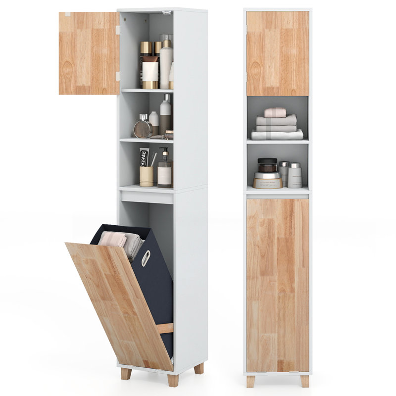 Tilt Out Laundry Hamper Cabinet Tall Bathroom Storage Organizer