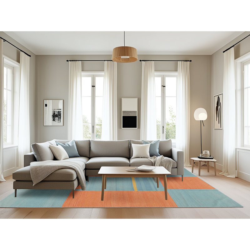 Tapis orange / bleu Adaleine, Rectangle 8 pi x 12 pi