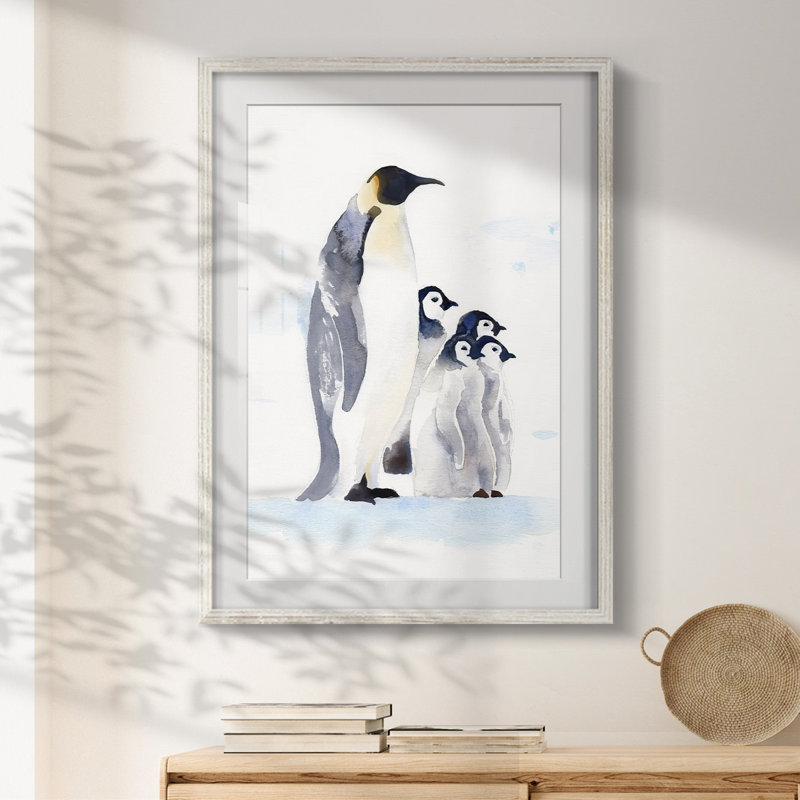 Manchots empereurs - impression encadrée, H 28,5 po x l 20,5 po, Blanc