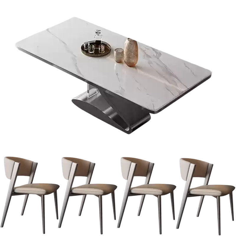 Modern simple rectangular home dining table sets, White/Gray, 29.53"H x 70.87"L x 35.43"W