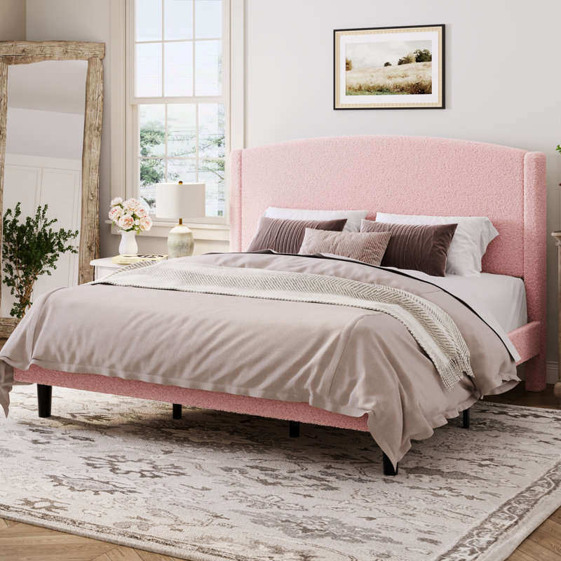 Lit plateforme tapissier Chic Teddy, Très grand lit, Rose
