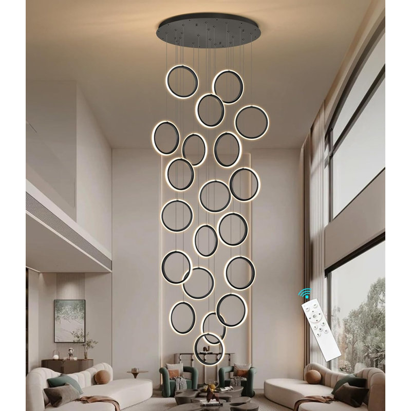 Modern Dimmable Chandelier Hight Ceiling, Matte Black