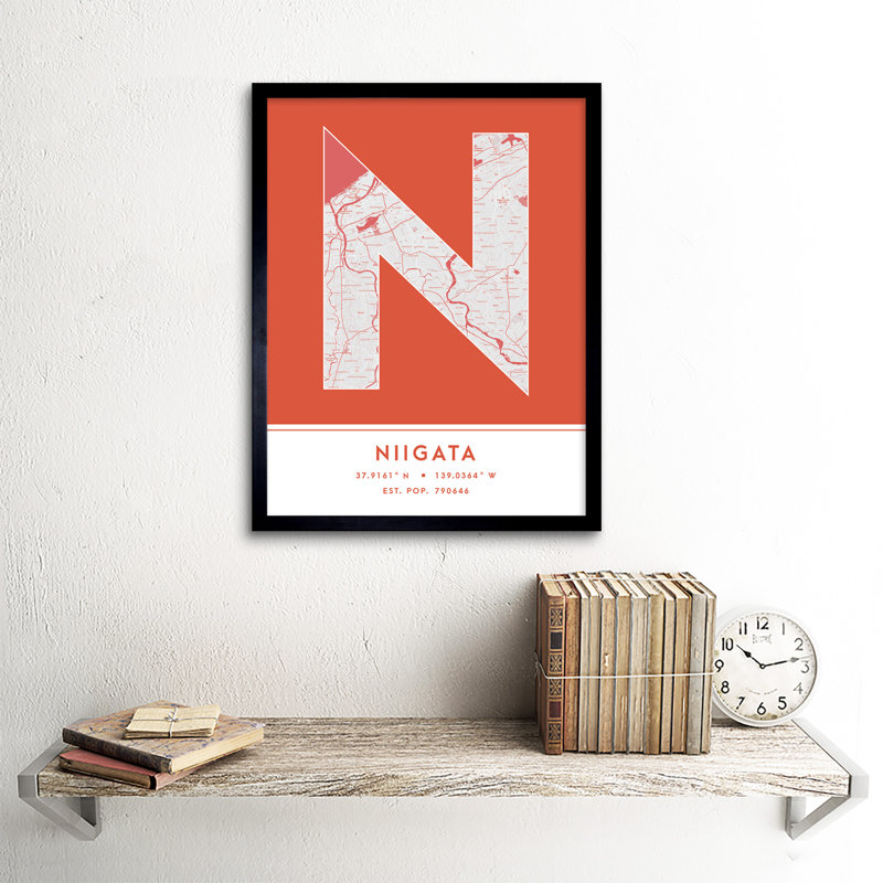 Niigata Japan City Map Orange - Single Picture Frame Typography