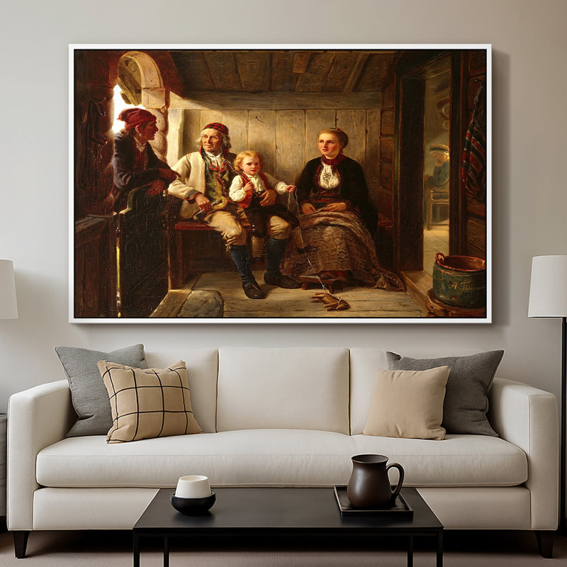 «Neighbours» (Naboer), 1855 - Adolph Tidomm, toile tendue avec châssis, 26 x 40, Blanc