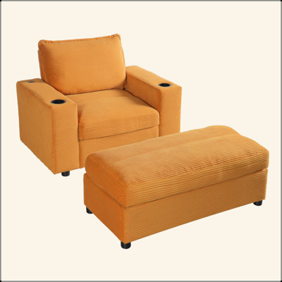 Méridienne surdimensionnée de 42,8 po avec repose-pieds avec rangement, canapé-lit en velours côtelé avec porte-gobelets et port de charge USB, fauteuil-lit rembourré, canapé à lecture profonde pour salon, chambre à coucher