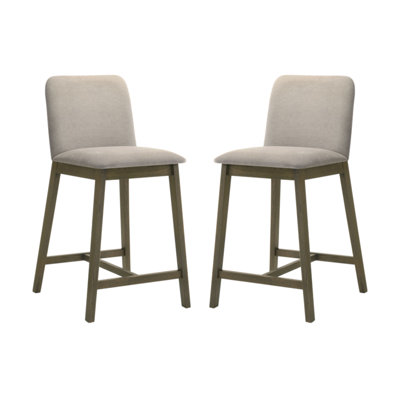 Wicklund Upholstered Wood Counter Height Barstool In Night Wenge Finish With Muted Khaki Seat - Set Of 2