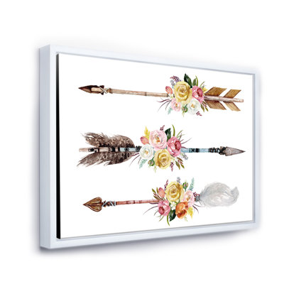 Plumes et fleurs sur des flèches indigènes II - peinture sur toile
