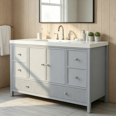 Meuble-lavabo de salle de bain avec lavabo séparé, portes à fermeture douce et 4 tiroirs