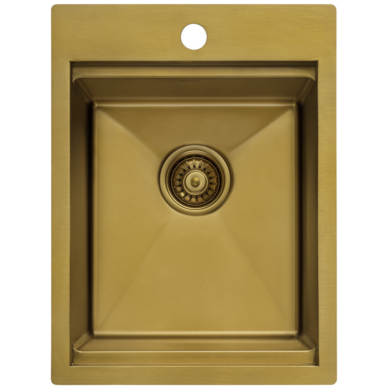 Roma Workstation 15" L x 15" W Drop-in Bar Sink, Matte Gold Satin Brass, 15" L x 15" W