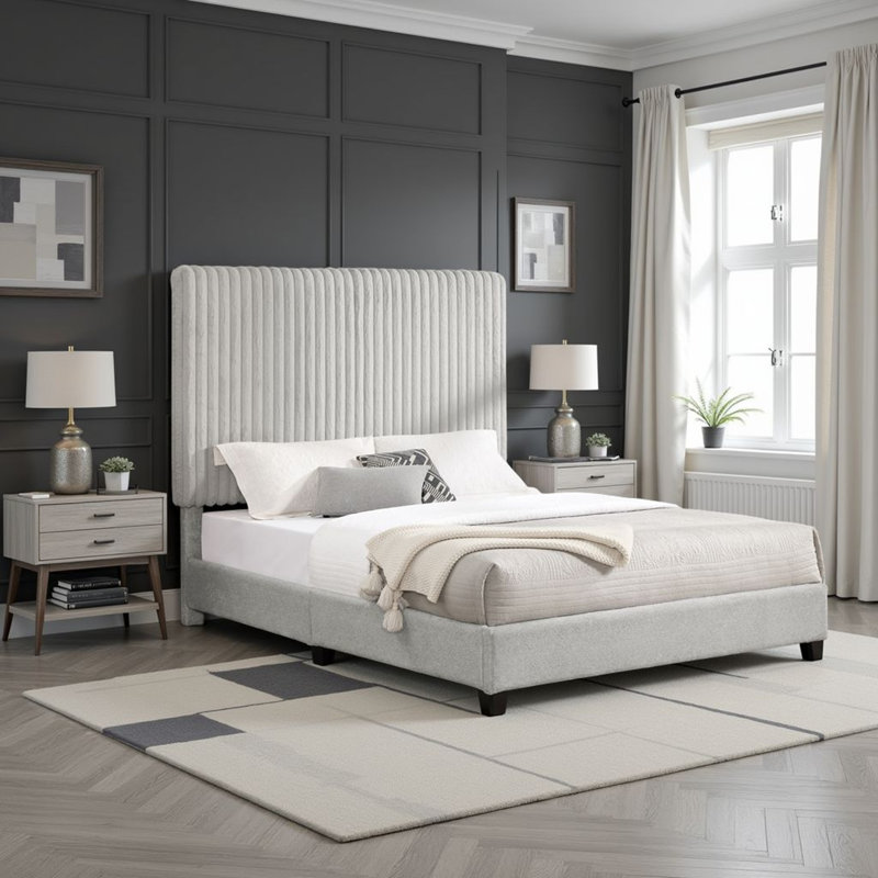 Arale Channeled Upholstered Platform Bed, Queen