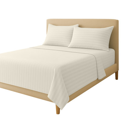 American Home 100% Cotton Breathable Striped Sheet Set (Full, Ivory)