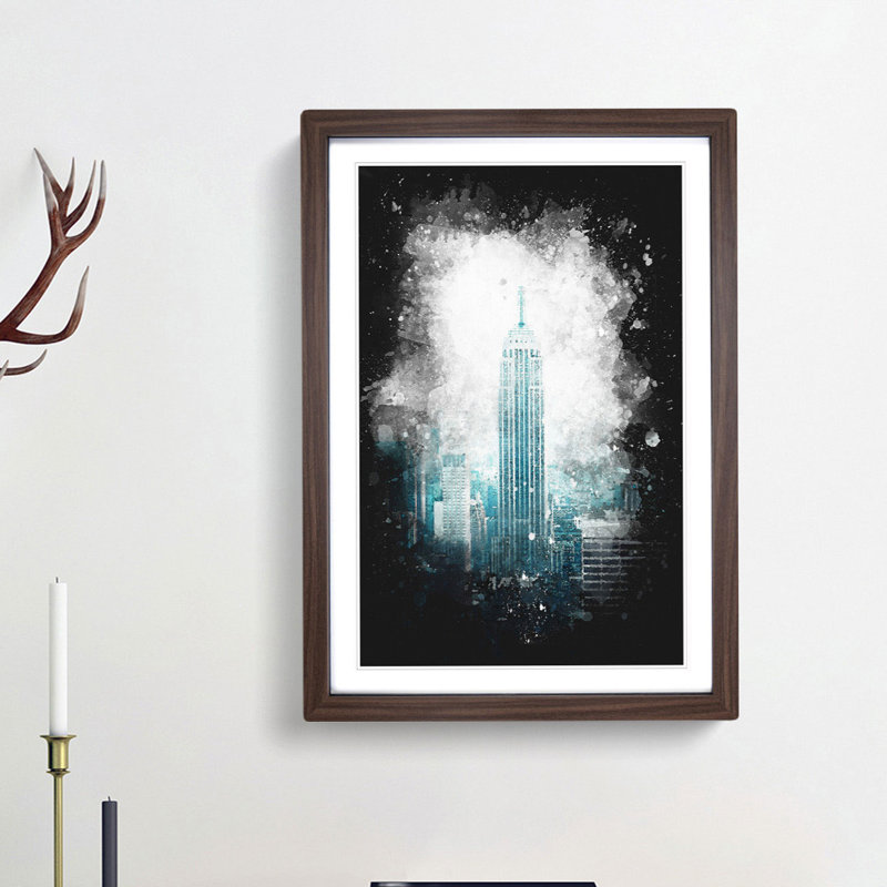 Empire State Building In New York - Single Picture Frame Painting on MDF, 33cm H x 24cm W x 2cm D, Walnut Framed
