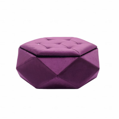 Elegant Velvet Upholstered Polygon Ottoman, Diamond Tufted With Storage Function, Multi-Functional Footrest And Seat
