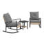 Ensemble de meubles de patio gris 3 pièces avec coussins capitonnés et deux chaises berçantes en rotin
