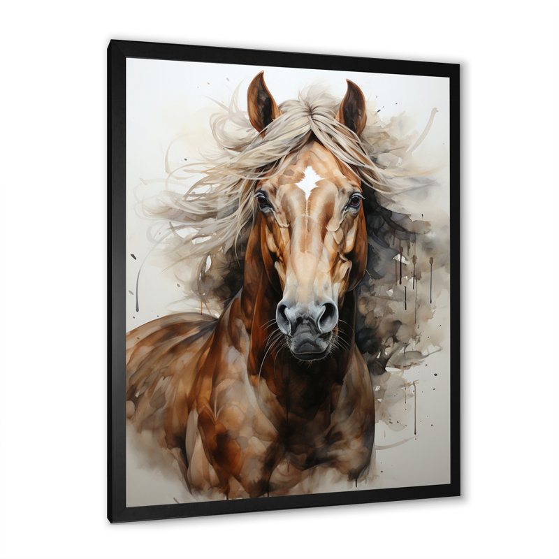 Impression sur toile brun, cheval et beige Spirit of Equus, H 32 po x l 24 po x P 1 po, Cadre photo noir