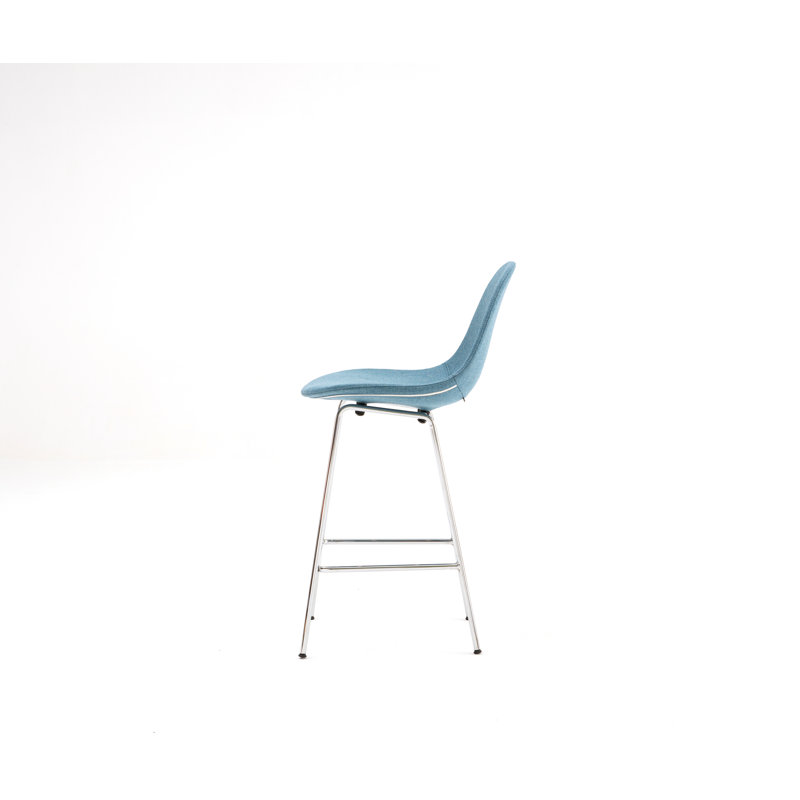 TA Upholstered Bar & Counter Stool, Counter Height (25.5" Seat Height), Ocean Blue, Chrome