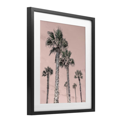 Palm Up Pink Sky Framed Print Under Glass, design by Natalie Carpentieri