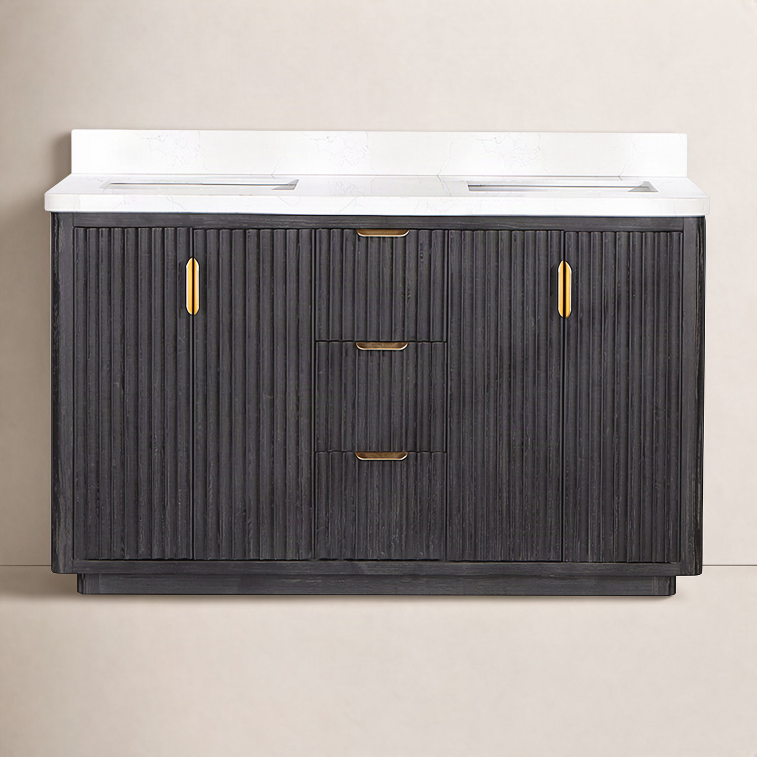 Adela 60'' Double Bathroom Vanity, Black, White, Gold