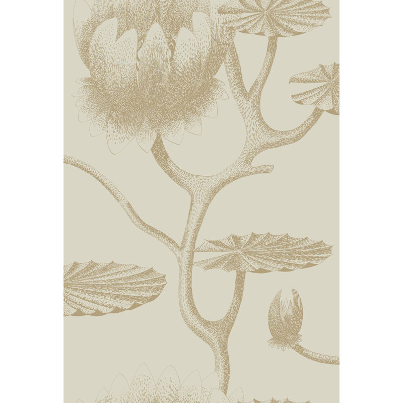 Contemporary Restyled Floral Wallpaper Roll, Linenen/Gold
