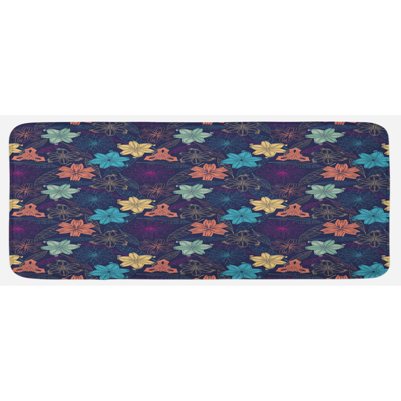 Coastal Floral Synthetic Kitchen Mat